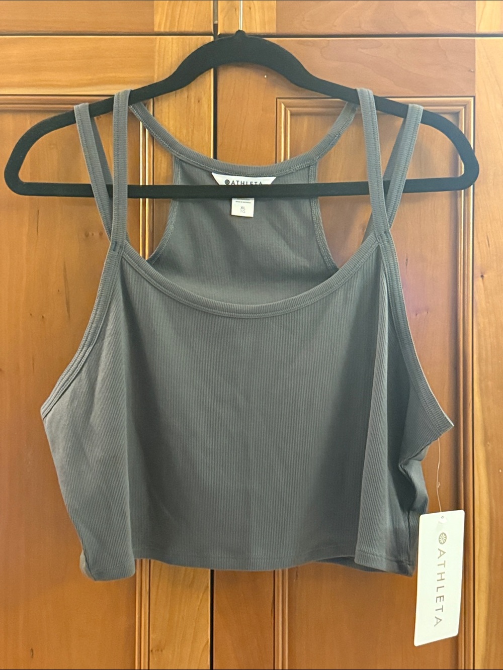 Athleta Charcoal Ribbed Double-Strap Cropped Tank